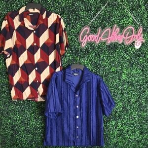 Bundle of Nova Men Geometric and Textured Short Sleeve Button Shirts Medium Lot